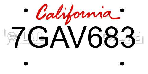 7GAV683 California License Plate