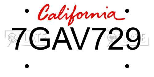 7GAV729 California License Plate