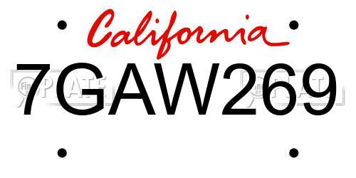 7GAW269 California License Plate