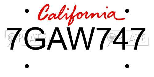 7GAW747 California License Plate