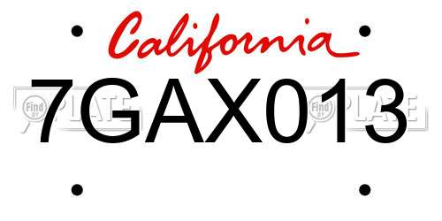 7GAX013 California License Plate