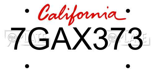 7GAX373 California License Plate