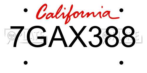 7GAX388 California License Plate