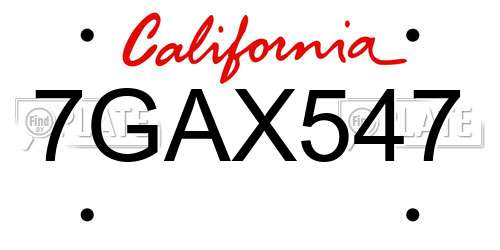 7GAX547 California License Plate