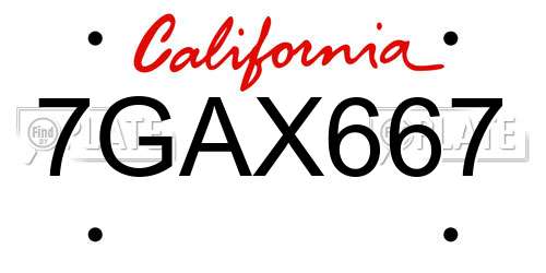 7GAX667 California License Plate