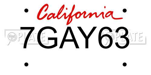 7GAY63 California License Plate