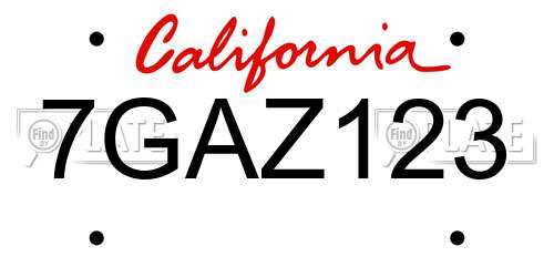 7GAZ123 California License Plate