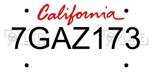 7GAZ173 California License Plate