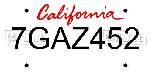 7GAZ452 California License Plate