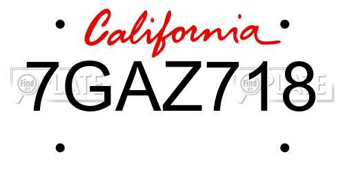 7GAZ718 California License Plate