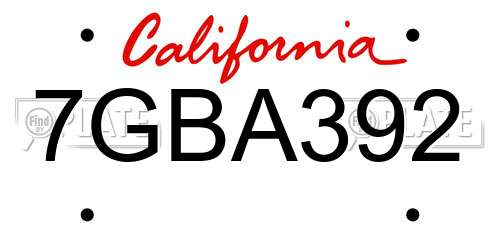 7GBA392 California License Plate