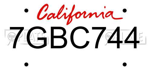 7GBC744 California License Plate