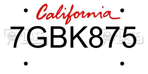 7GBK875 California License Plate
