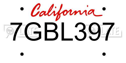 7GBL397 California License Plate