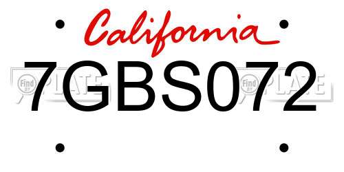 7GBS072 California License Plate