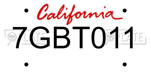 7GBT011 California License Plate