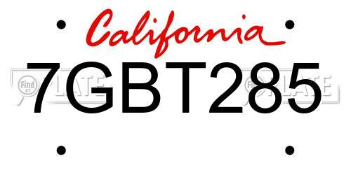 7GBT285 California License Plate