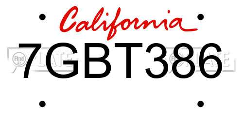 7GBT386 California License Plate