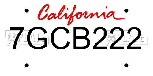 7GCB222 California License Plate