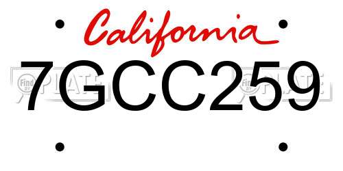 7GCC259 California License Plate