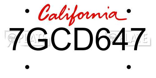 7GCD647 California License Plate