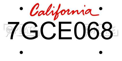 7GCE068 California License Plate