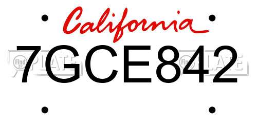 7GCE842 California License Plate