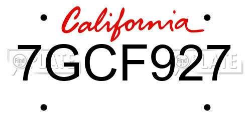 7GCF927 California License Plate