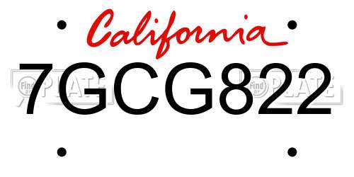7GCG822 California License Plate