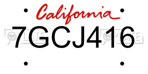 7GCJ416 California License Plate