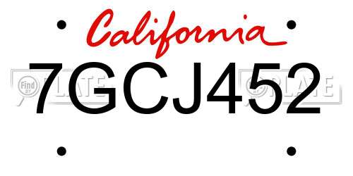 7GCJ452 California License Plate