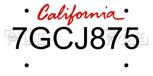 7GCJ875 California License Plate
