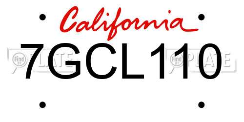 7GCL110 California License Plate
