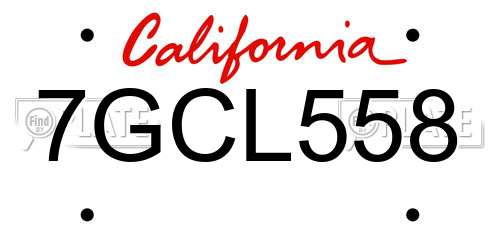 7GCL558 California License Plate