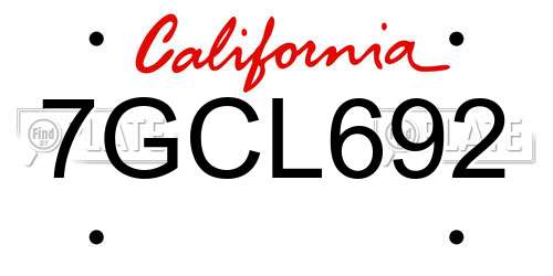 7GCL692 California License Plate