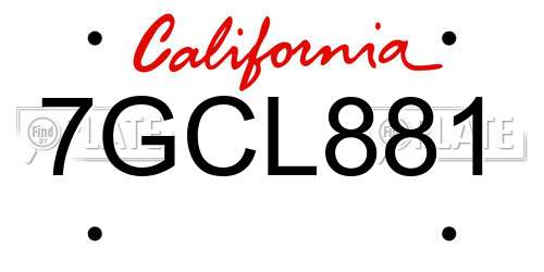 7GCL881 California License Plate