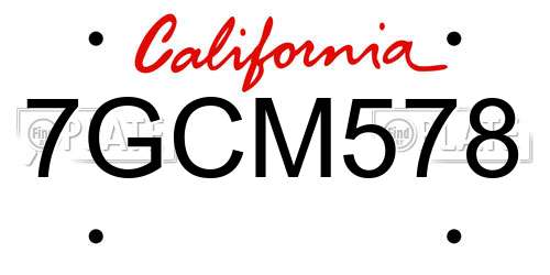 7GCM578 California License Plate