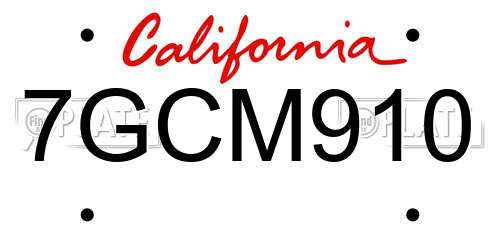 7GCM910 California License Plate