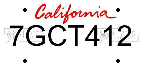 7GCT412 California License Plate
