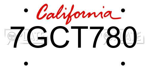 7GCT780 California License Plate