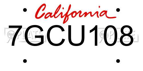7GCU108 California License Plate