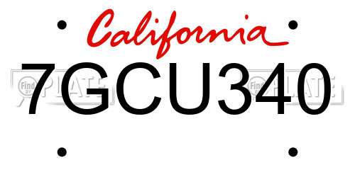 7GCU340 California License Plate