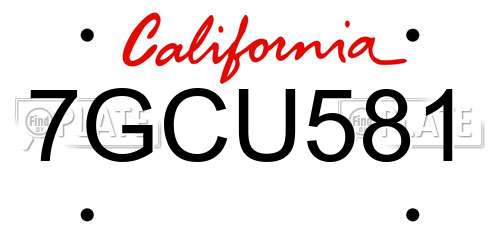 7GCU581 California License Plate