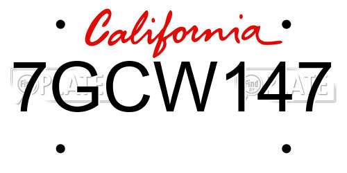 7GCW147 California License Plate