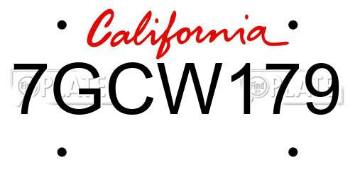 7GCW179 California License Plate