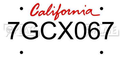 7GCX067 California License Plate