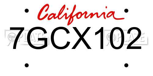 7GCX102 California License Plate