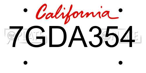 7GDA354 California License Plate