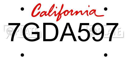 7GDA597 California License Plate