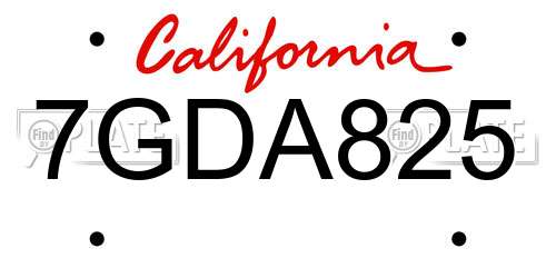 7GDA825 California License Plate